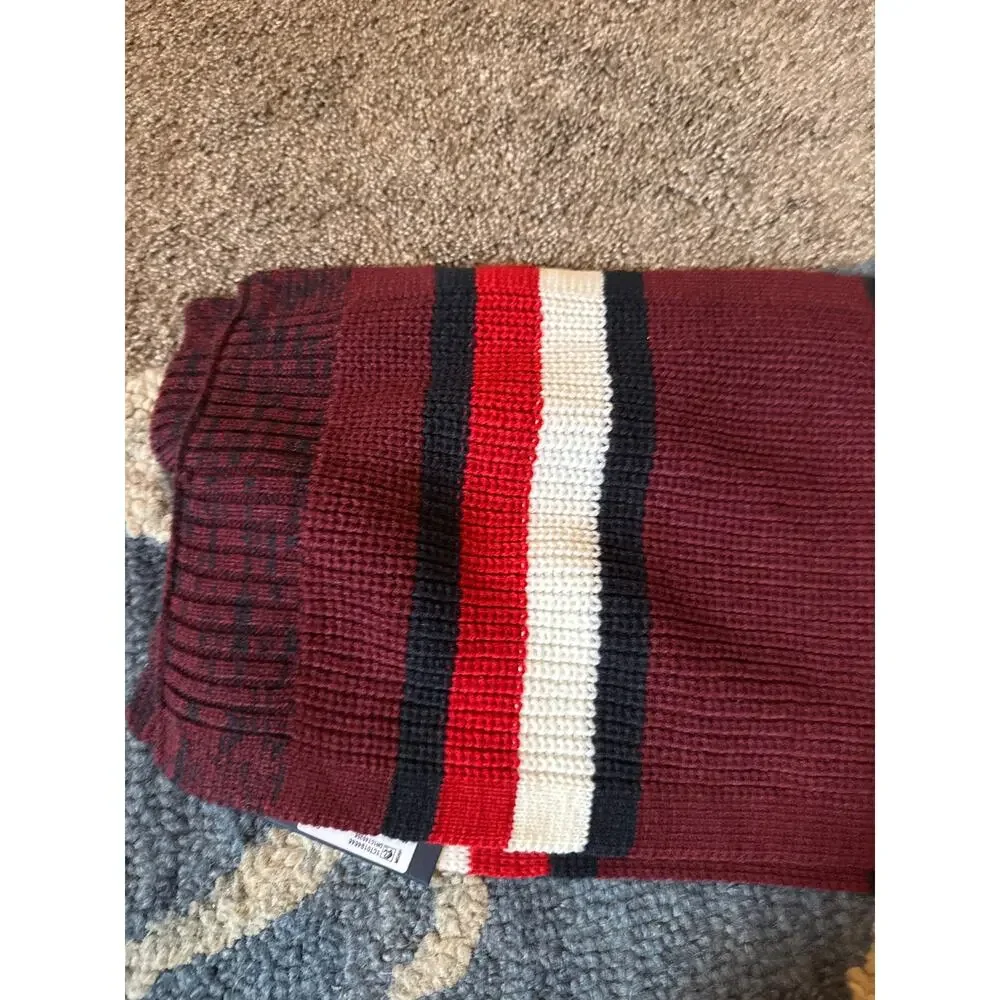 Tommy Hilfiger Men's One Size Maroon Cardigan-Knit Striped Marled Scarf NWT